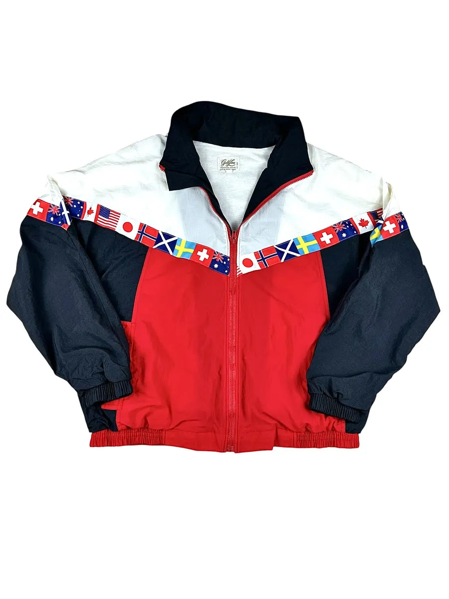 Giacca di tuta anni '80 vintage Goldline con bandiere