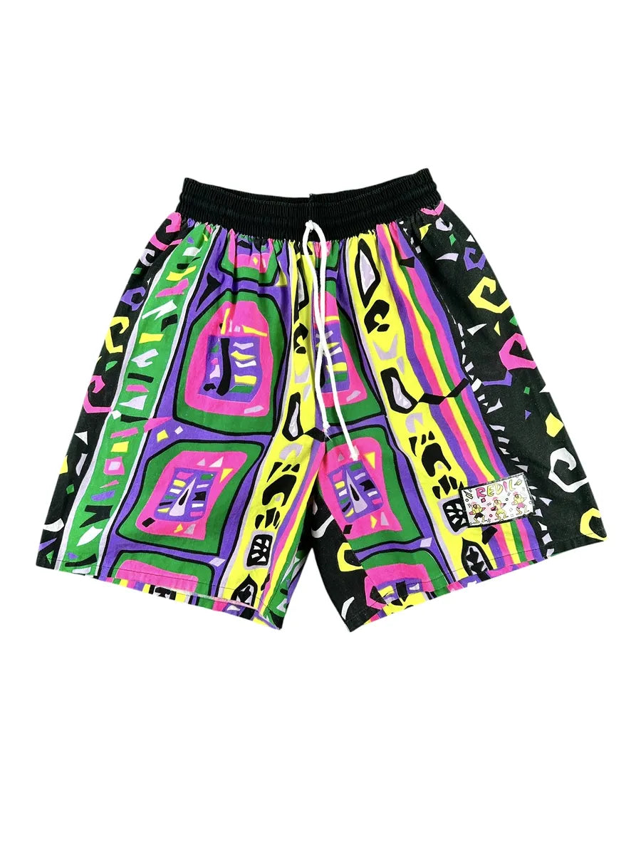 Men's vintage 90s cotton swimsuit with abstract geometric graphic