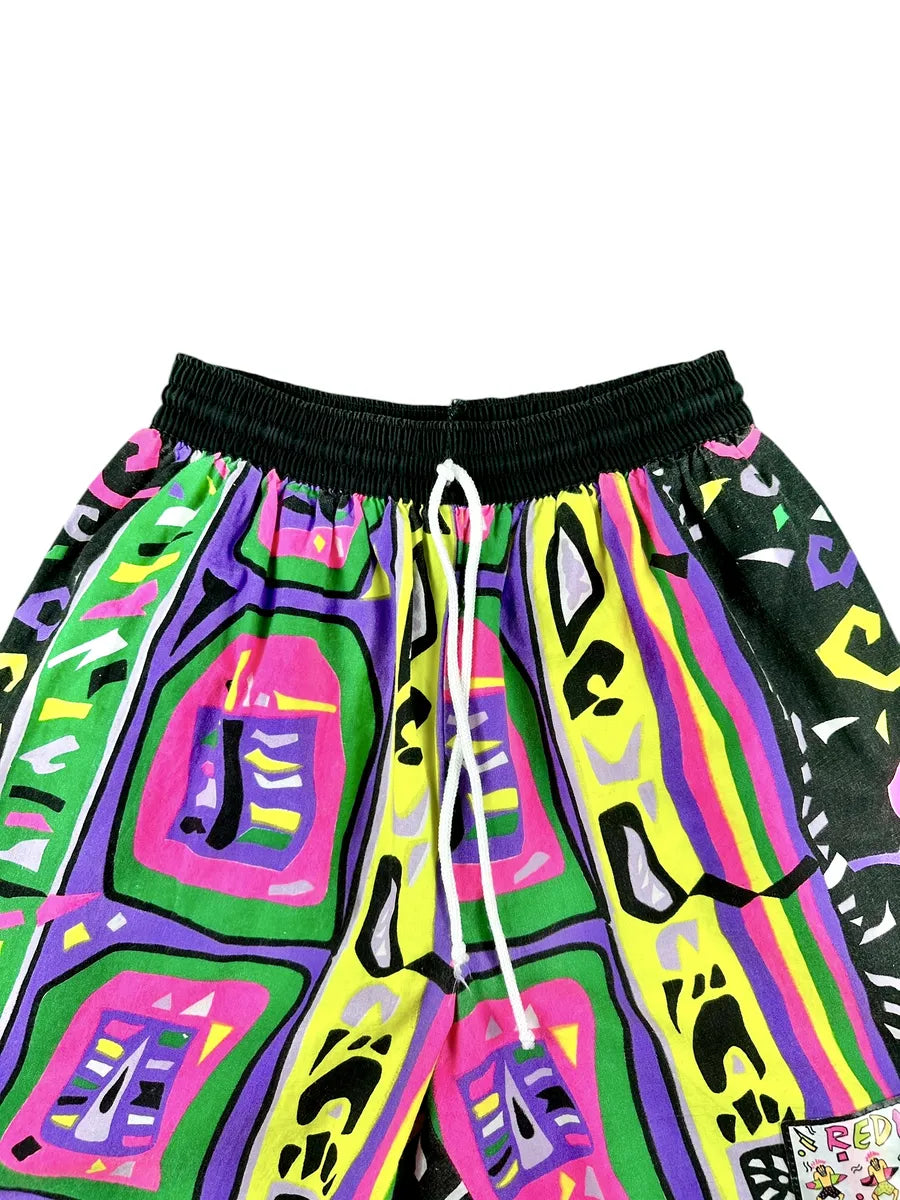 Men's vintage 90s cotton swimsuit with abstract geometric graphic