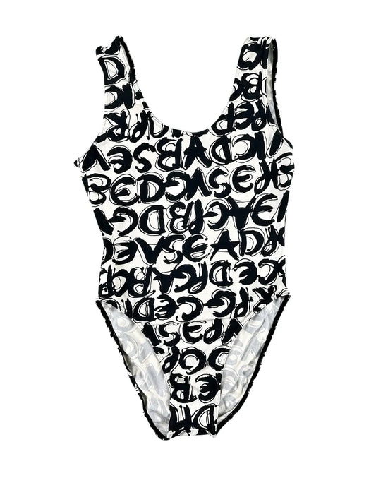 Costume intero donna vintage con stampa grafica alfabeto