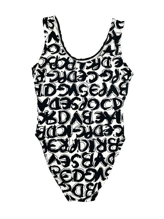 Costume intero donna vintage con stampa grafica alfabeto