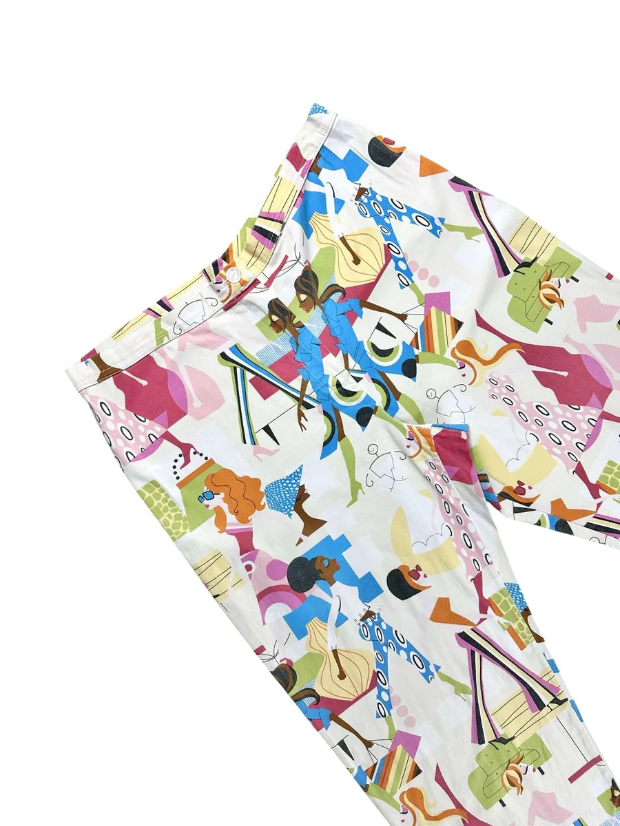 Women's vintage tailored trousers with illustrated pattern