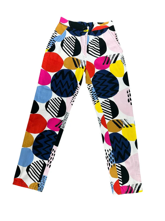Pantaloni vintage da donna sartoriali a cerchi multicolor