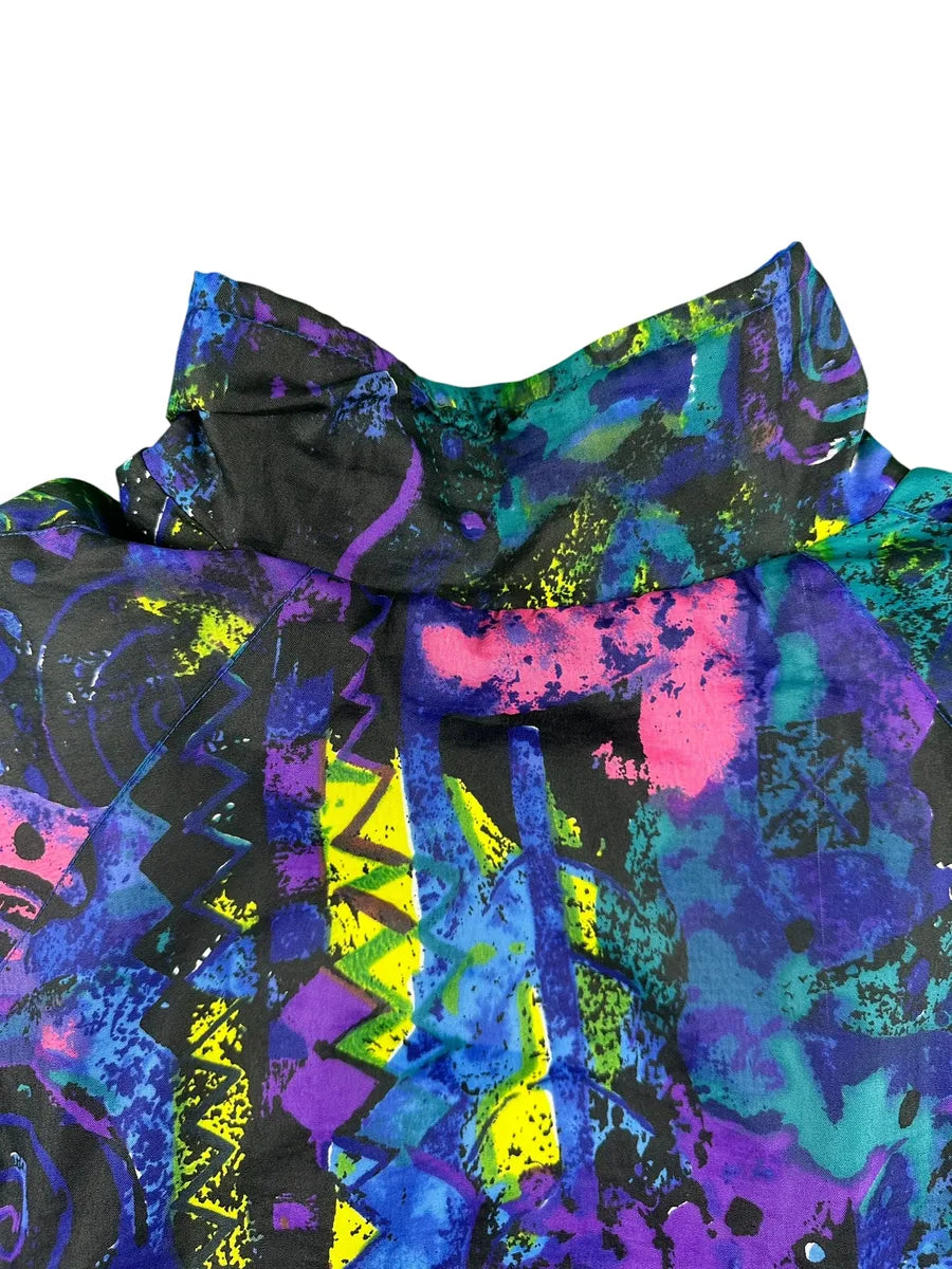 Veste de survêtement vintage années 90 bleue à motif abstrait multicolore