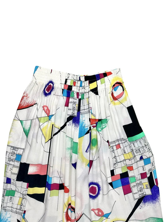 Pantaloni vintage donna in viscosa bianca a pattern geometrico