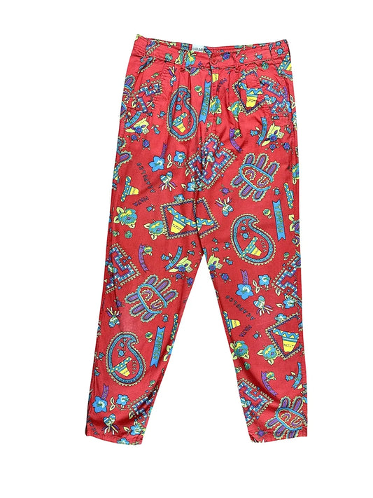 Pantaloni vintage lunghi da donna in cotone con stampa messicana