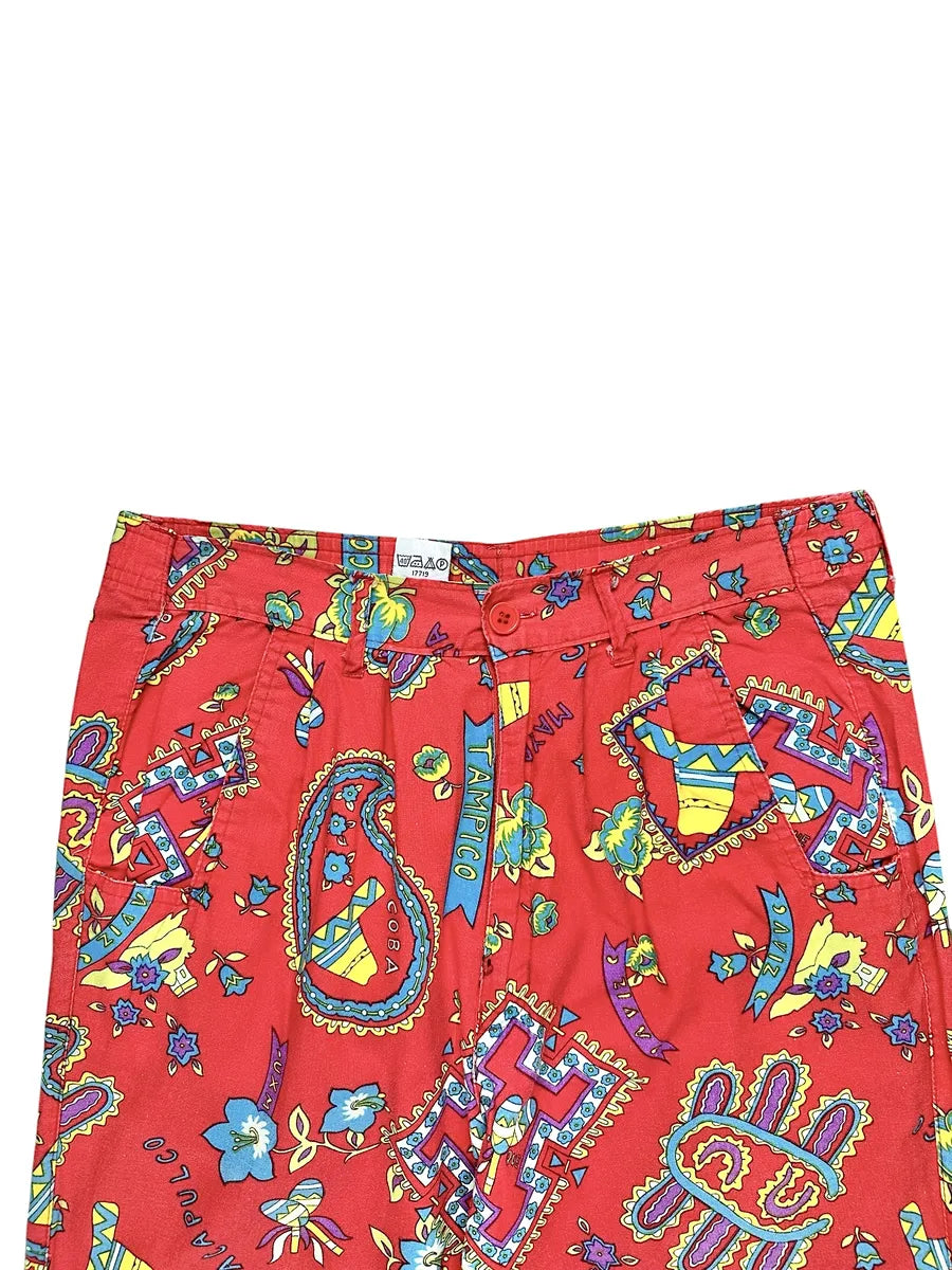 Women's vintage long cotton trousers with Mexican print