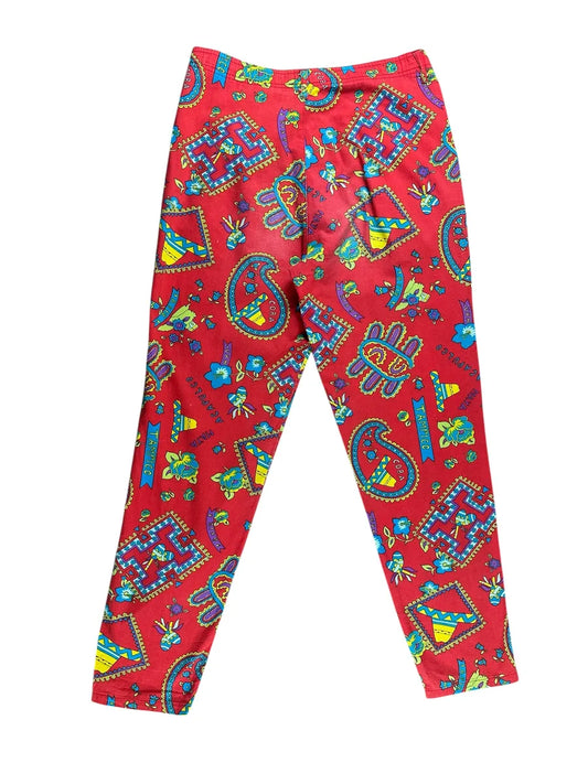 Pantaloni vintage lunghi da donna in cotone con stampa messicana
