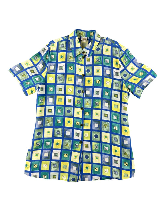 Camicia donna vintage Michèle Boyard a fantasia geometrica