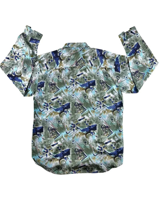 Camicia vintage da uomo Silkking 100% seta a maniche lunghe con grafica astratta