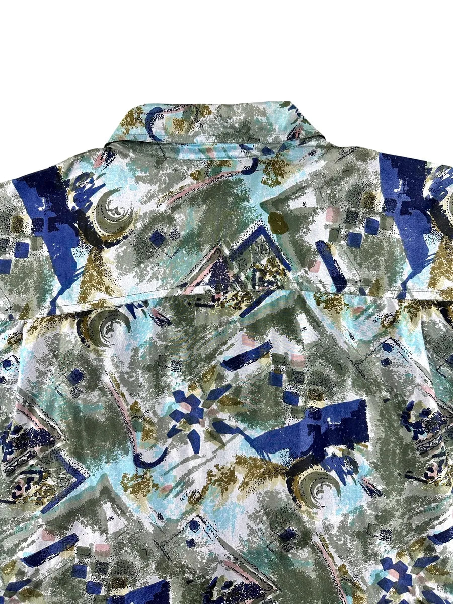 Camicia vintage da uomo Silkking 100% seta a maniche lunghe con grafica astratta