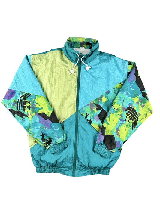 Giacca di tuta vintage color block e stampa astratta - Turchese e Verde