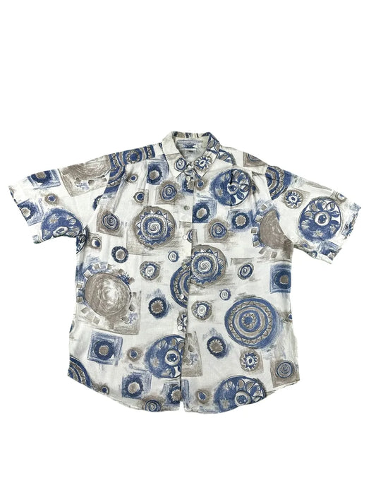 Camicia vintage da donna New Fast con stampa astratta - Blu e Grigio