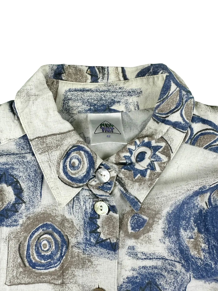 Camicia vintage da donna New Fast con stampa astratta - Blu e Grigio - abbigliamento e vestiti vintage