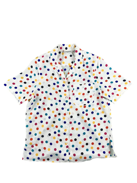 Camicia vintage da donna Alfred Dunner a pois multicolor - Bianco