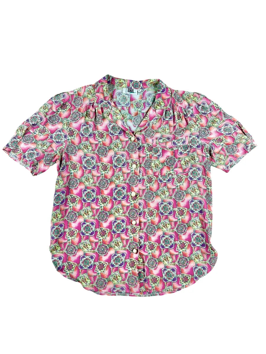 Camicia vintage da donna Rimal a maniche corte con bottoni gioiello
