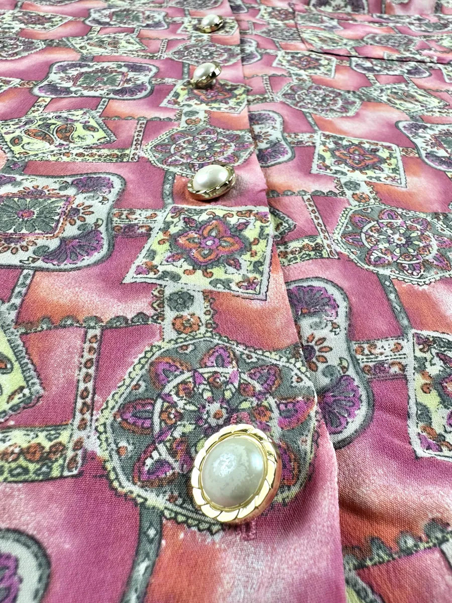 Camicia vintage da donna Rimal a maniche corte con bottoni gioiello