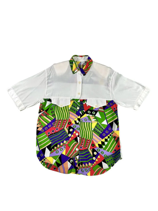 Camicia vintage da donna color-block con grafica astratta e spalline