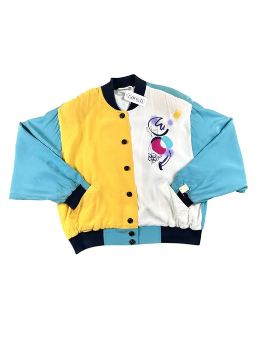Giacca college vintage da donna Nana B in viscosa color-block con spalline
