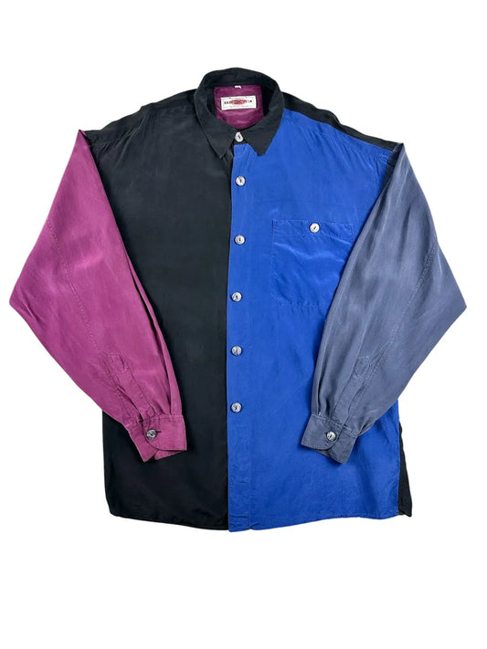 Camicia vintage da uomo color-block - 100% seta a maniche lunghe
