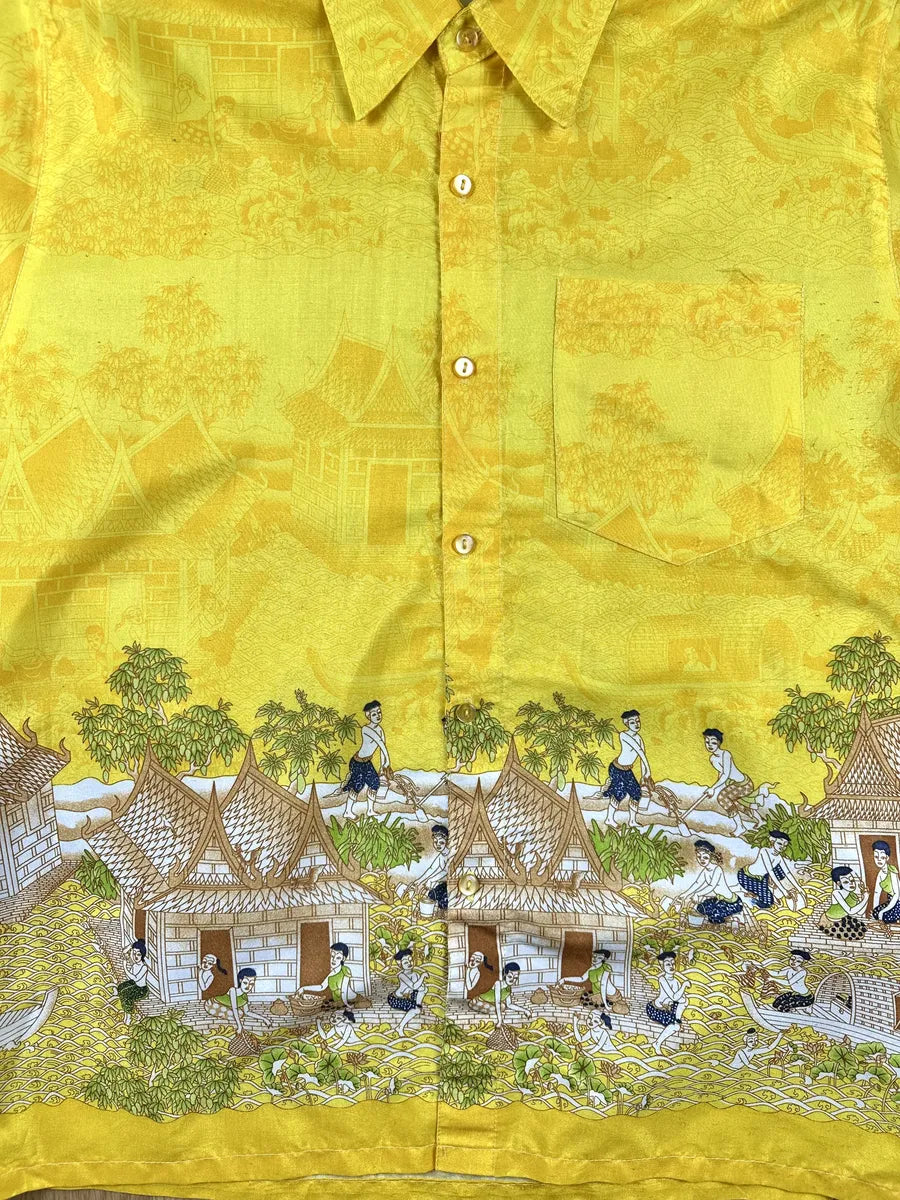 Camicia vintage a maniche corte da uomo in seta thailandese