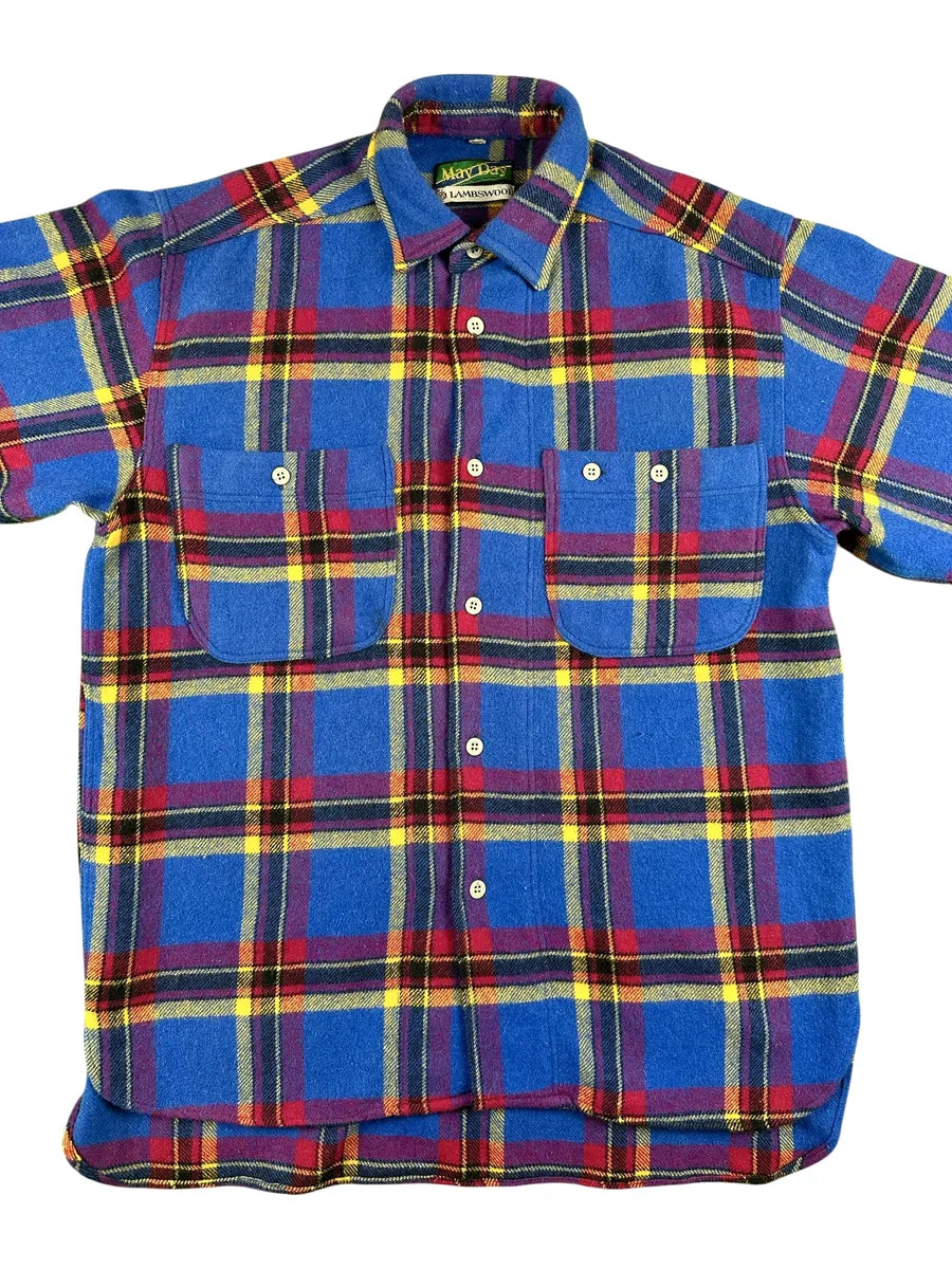 Camicia Uomo Vintage May Day in Lana Lambswool Blu e Rosso Made in Italy - abbigliamento e vestiti vintage