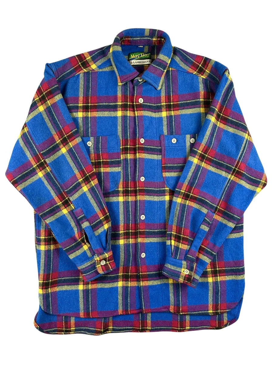 Camicia Uomo Vintage May Day in Lana Lambswool Blu e Rosso Made in Italy - abbigliamento e vestiti vintage