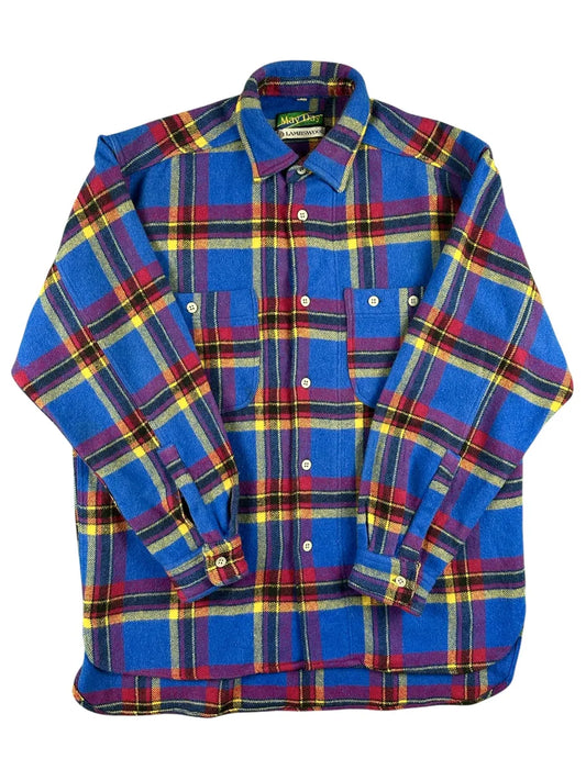Camicia Uomo Vintage May Day in Lana Lambswool Blu e Rosso Made in Italy - abbigliamento e vestiti vintage