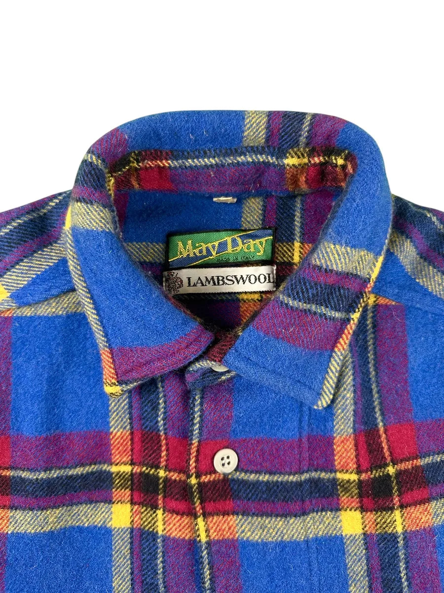 Camicia Uomo Vintage May Day in Lana Lambswool Blu e Rosso Made in Italy - abbigliamento e vestiti vintage