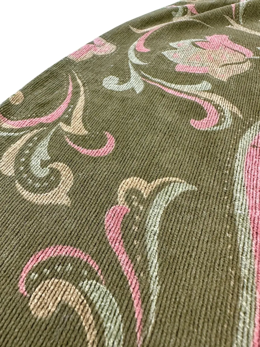 Gonna Vintage da Donna a Matita in Velluto a Costine Fantasia Paisley – Verde Oliva e Rosa - abbigliamento e vestiti vintage