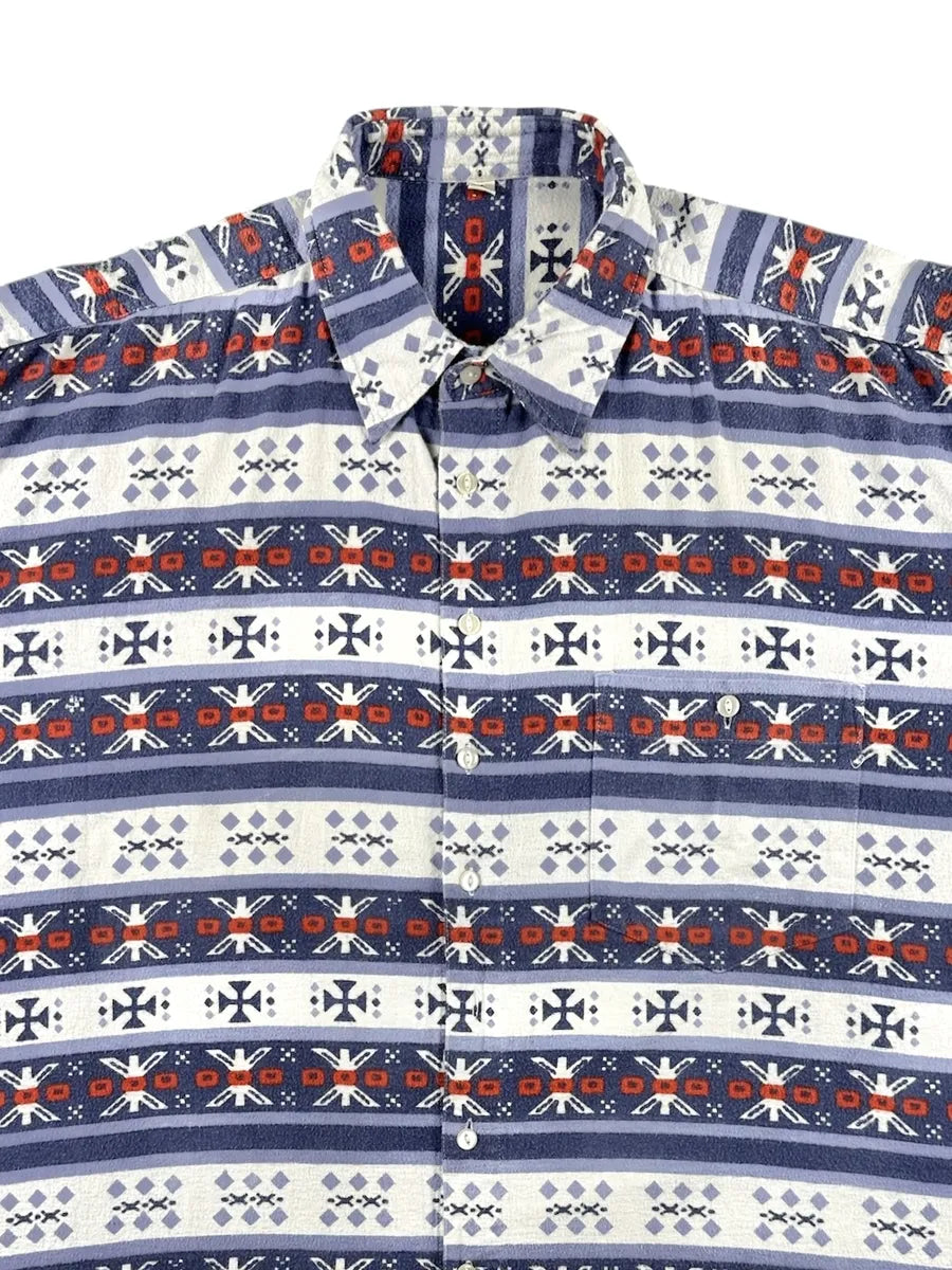 Camicia Uomo Vintage Flanella di Cotone Fantasia Etnica Blu e Arancione - abbigliamento e vestiti vintage