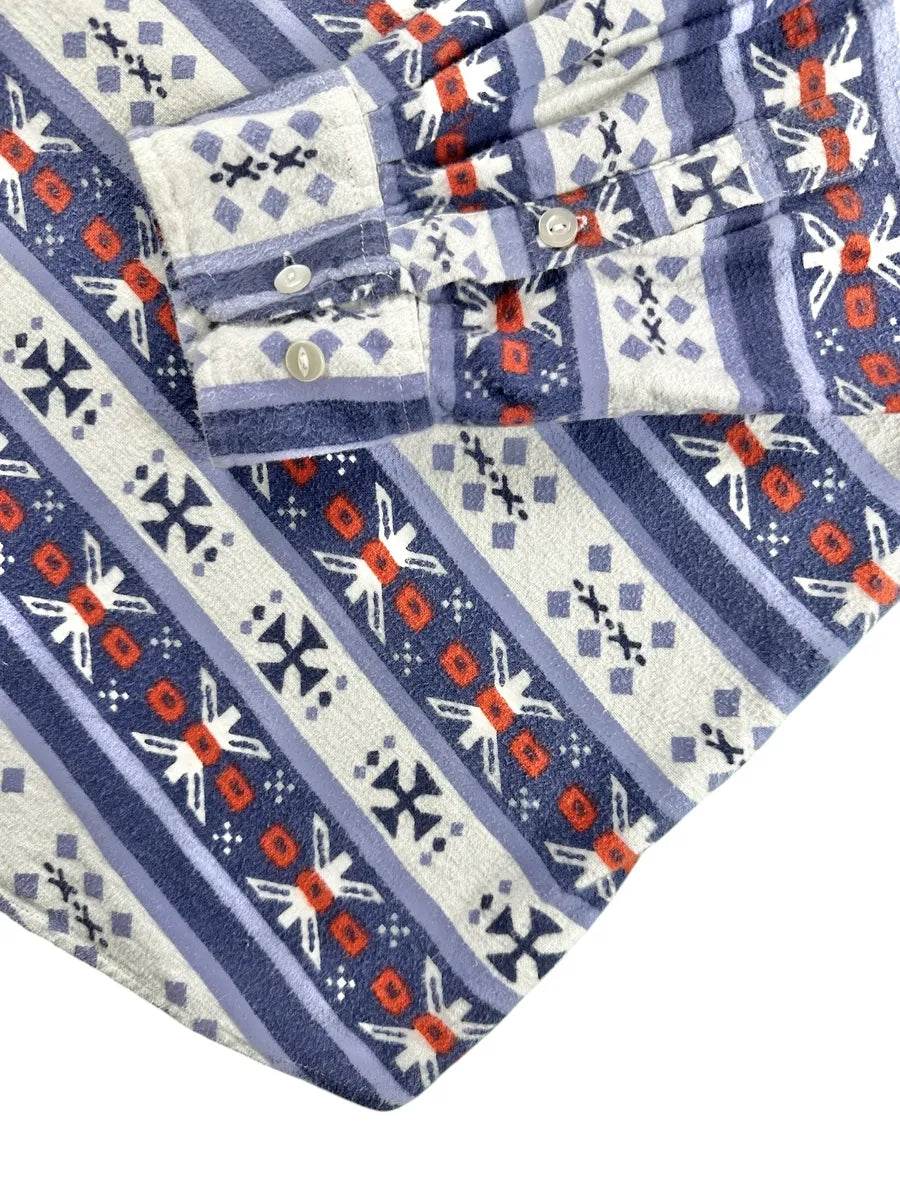 Camicia Uomo Vintage Flanella di Cotone Fantasia Etnica Blu e Arancione - abbigliamento e vestiti vintage