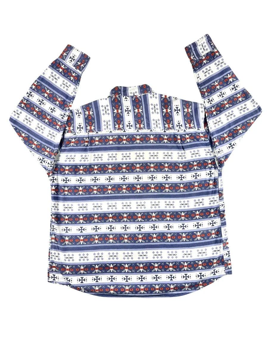 Camicia Uomo Vintage Flanella di Cotone Fantasia Etnica Blu e Arancione - abbigliamento e vestiti vintage