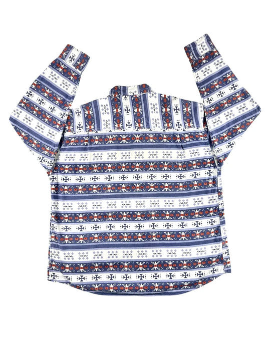 Camicia Uomo Vintage Flanella di Cotone Fantasia Etnica Blu e Arancione - abbigliamento e vestiti vintage
