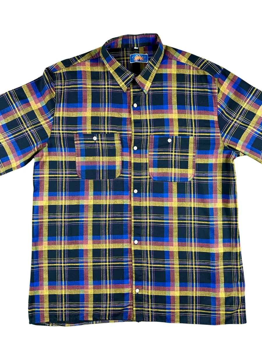 Camicia Uomo Vintage Luanse a Quadri Giallo e Blu Made in Italy - abbigliamento e vestiti vintage