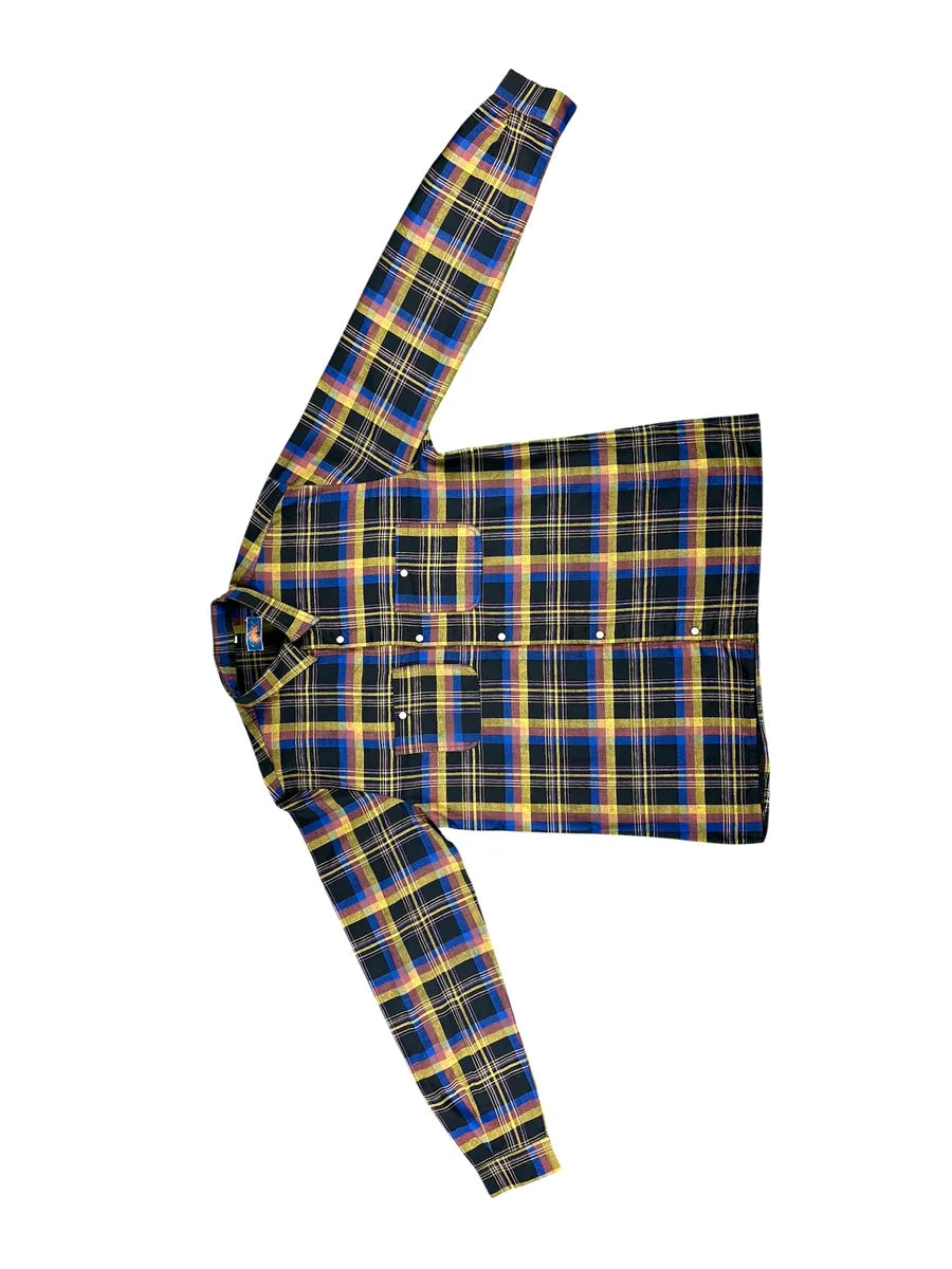 Camicia Uomo Vintage Luanse a Quadri Giallo e Blu Made in Italy - abbigliamento e vestiti vintage