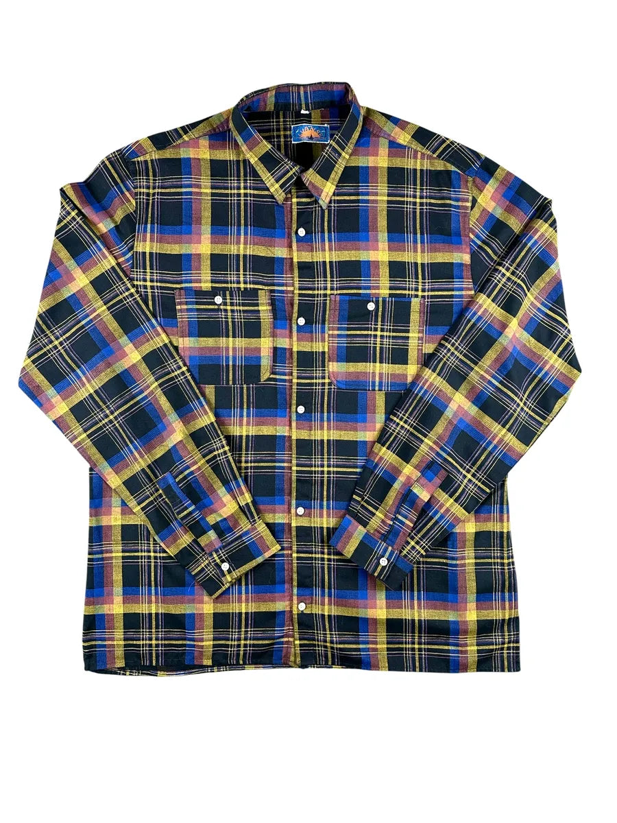 Camicia Uomo Vintage Luanse a Quadri Giallo e Blu Made in Italy - abbigliamento e vestiti vintage