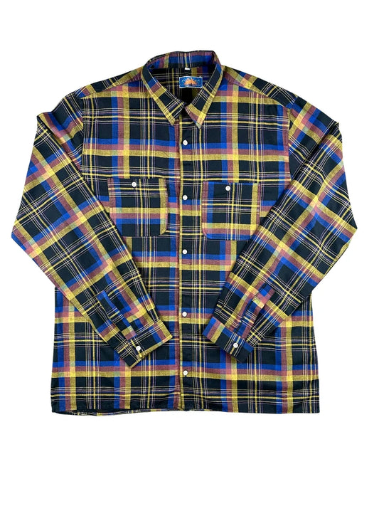 Camicia Uomo Vintage Luanse a Quadri Giallo e Blu Made in Italy - abbigliamento e vestiti vintage