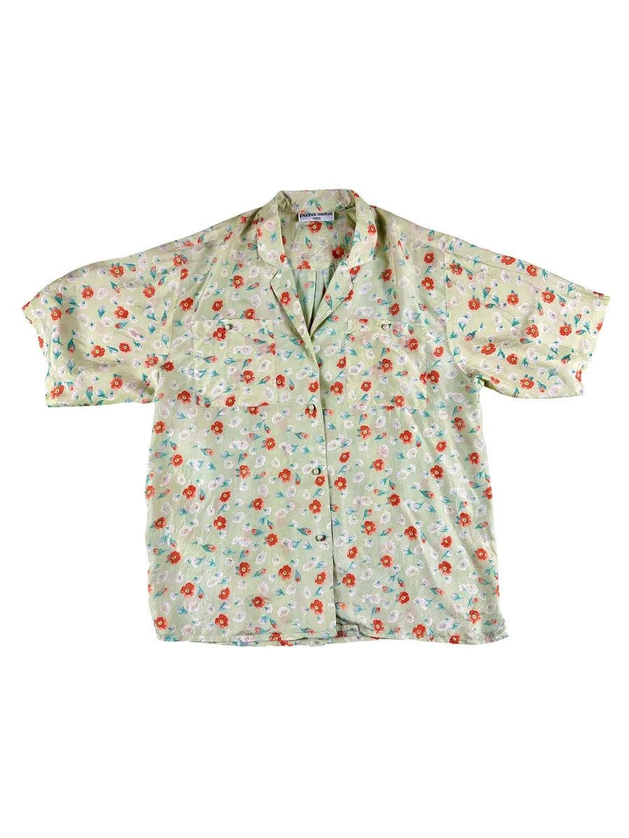Camicia Donna Vintage Pura Seta Fantasia Floreale - abbigliamento e vestiti vintage
