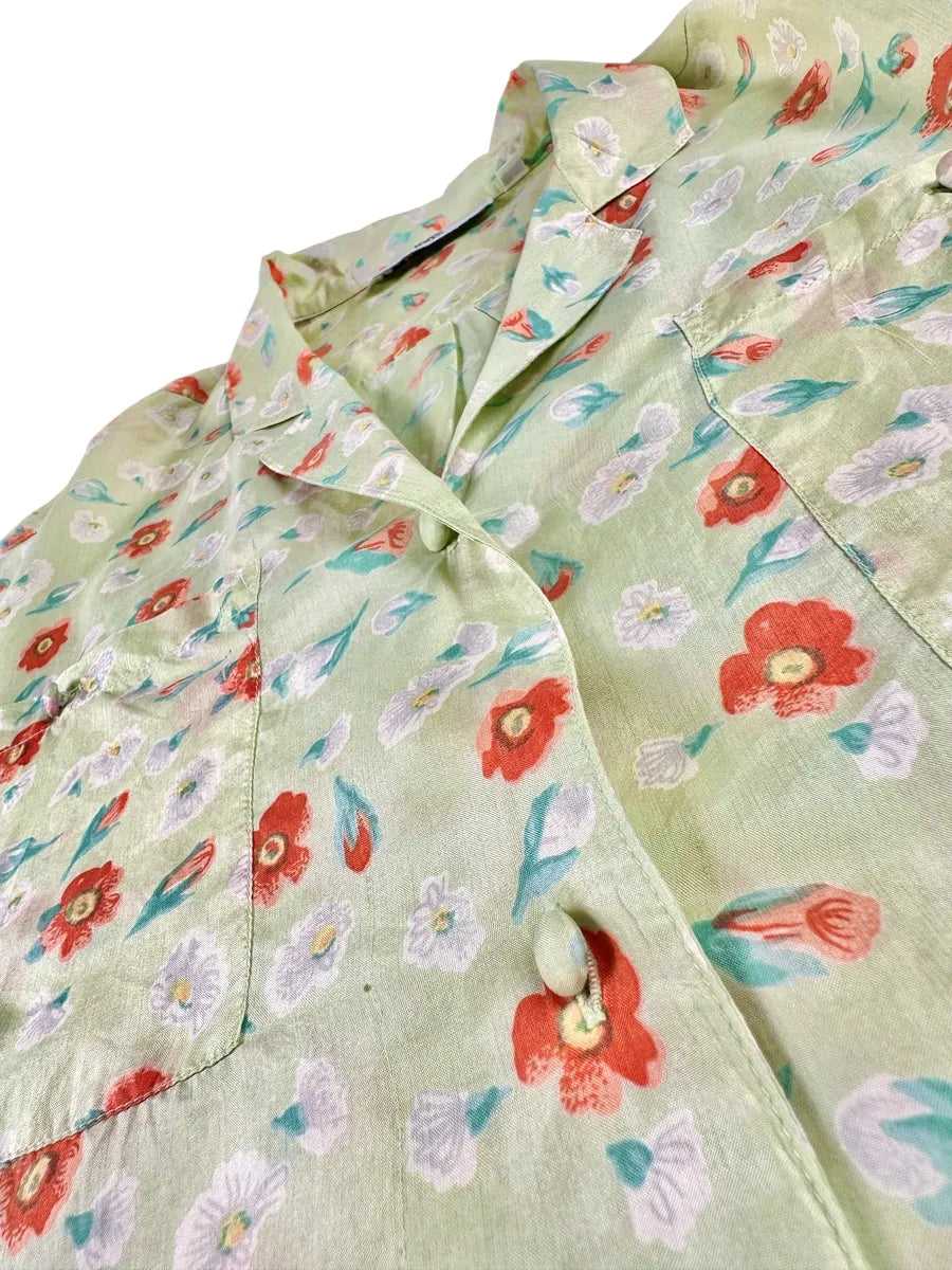 Camicia Donna Vintage Pura Seta Fantasia Floreale - abbigliamento e vestiti vintage