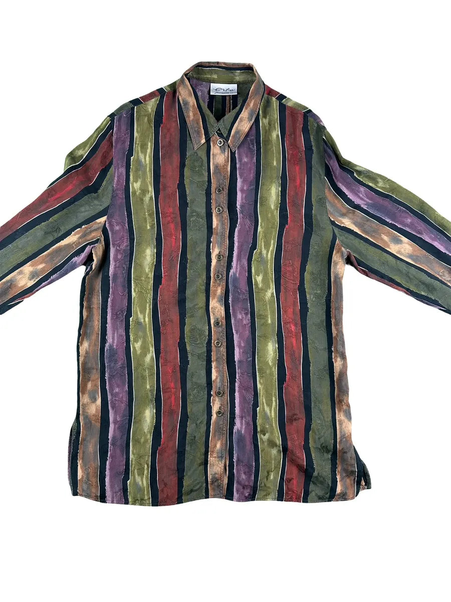 Camicia Vintage Donna Erfo Jeunesse Righe Multicolore 100% Cupro - abbigliamento e vestiti vintage