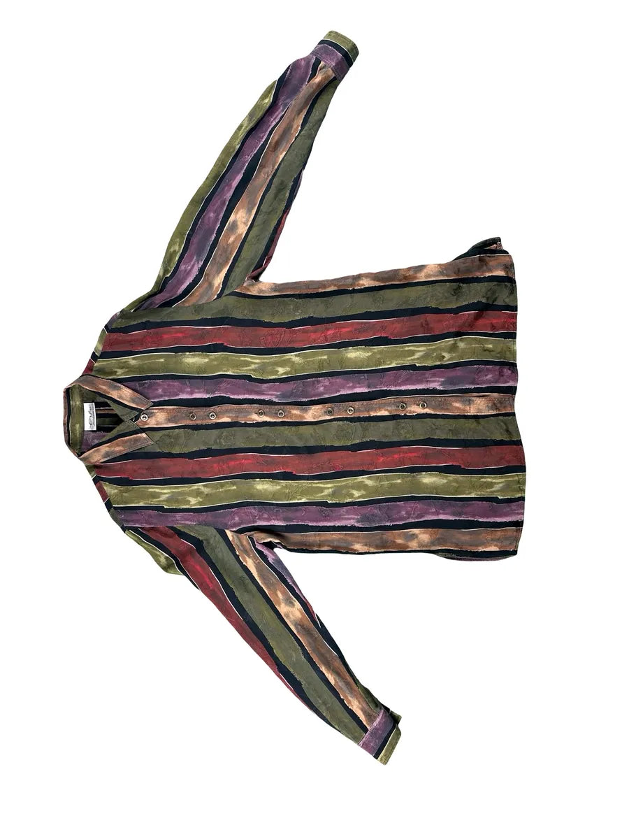 Camicia Vintage Donna Erfo Jeunesse Righe Multicolore 100% Cupro - abbigliamento e vestiti vintage