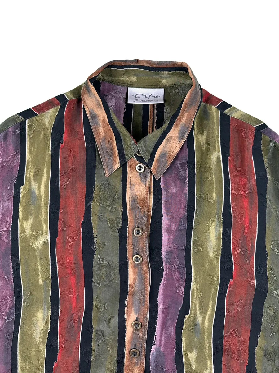 Camicia Vintage Donna Erfo Jeunesse Righe Multicolore 100% Cupro - abbigliamento e vestiti vintage