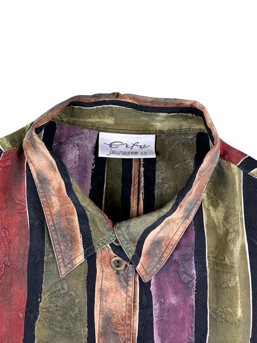 Camicia Vintage Donna Erfo Jeunesse Righe Multicolore 100% Cupro - abbigliamento e vestiti vintage