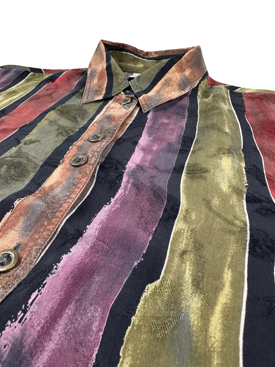 Camicia Vintage Donna Erfo Jeunesse Righe Multicolore 100% Cupro - abbigliamento e vestiti vintage