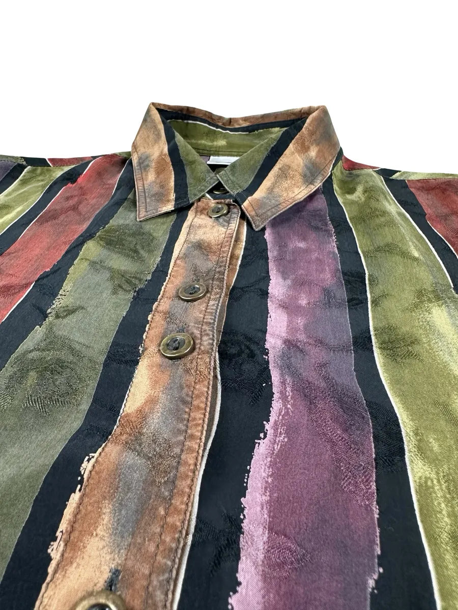 Camicia Vintage Donna Erfo Jeunesse Righe Multicolore 100% Cupro - abbigliamento e vestiti vintage