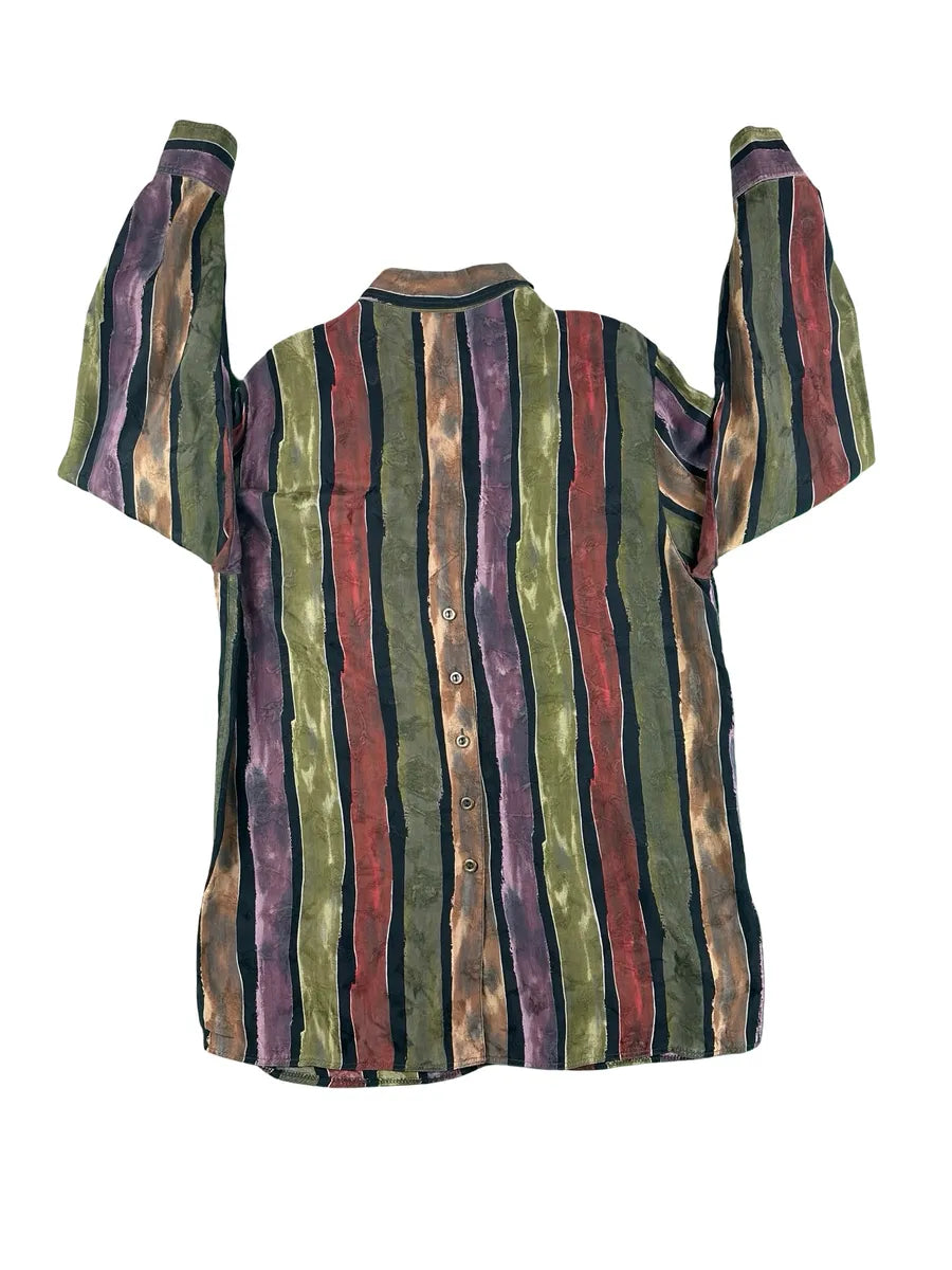 Camicia Vintage Donna Erfo Jeunesse Righe Multicolore 100% Cupro - abbigliamento e vestiti vintage