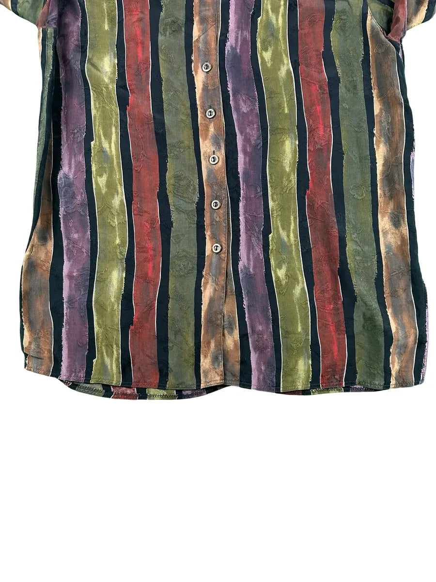 Camicia Vintage Donna Erfo Jeunesse Righe Multicolore 100% Cupro - abbigliamento e vestiti vintage