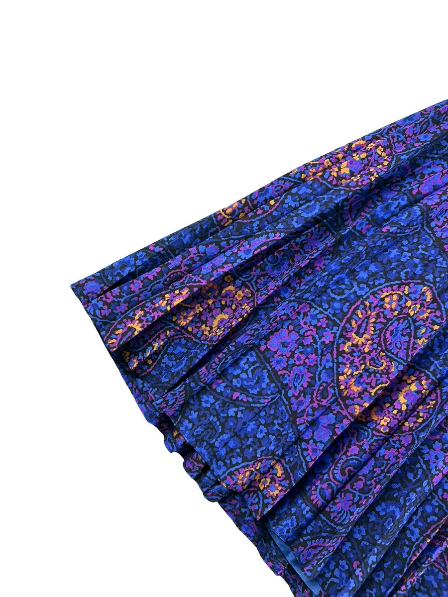 Gonna Vintage Plissettata in Lana Fantasia Paisley – Blu, Viola e Arancione - abbigliamento e vestiti vintage