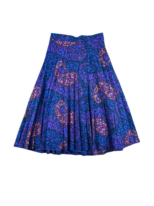 Gonna Vintage Plissettata in Lana Fantasia Paisley – Blu, Viola e Arancione - abbigliamento e vestiti vintage